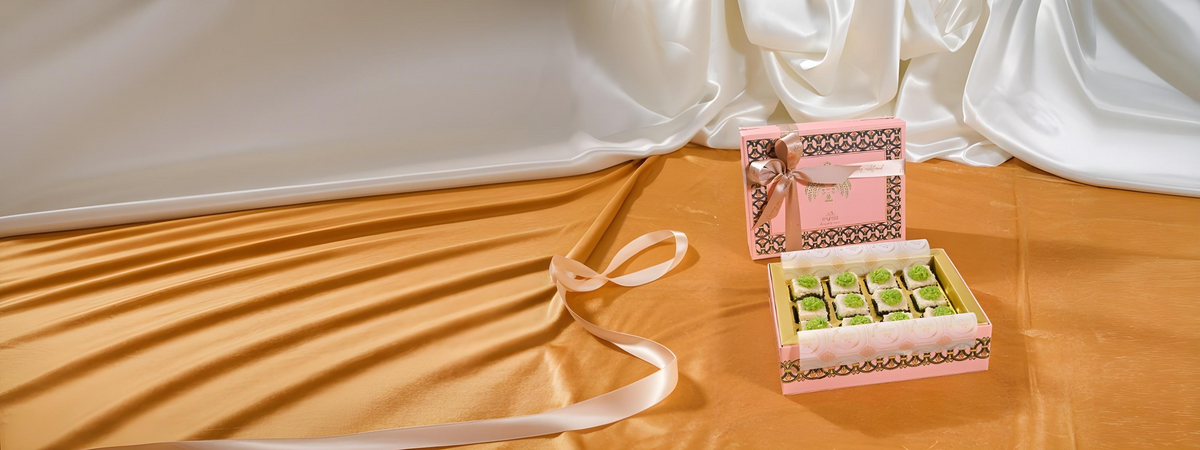 Gilded mithai gift box on silk